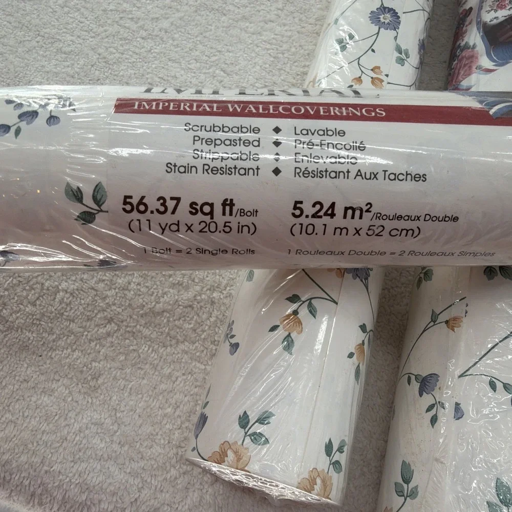 Vintage 1990s Imperial Wallcoverings Floral Wallpaper Lot of 5 Rolls NOS Country